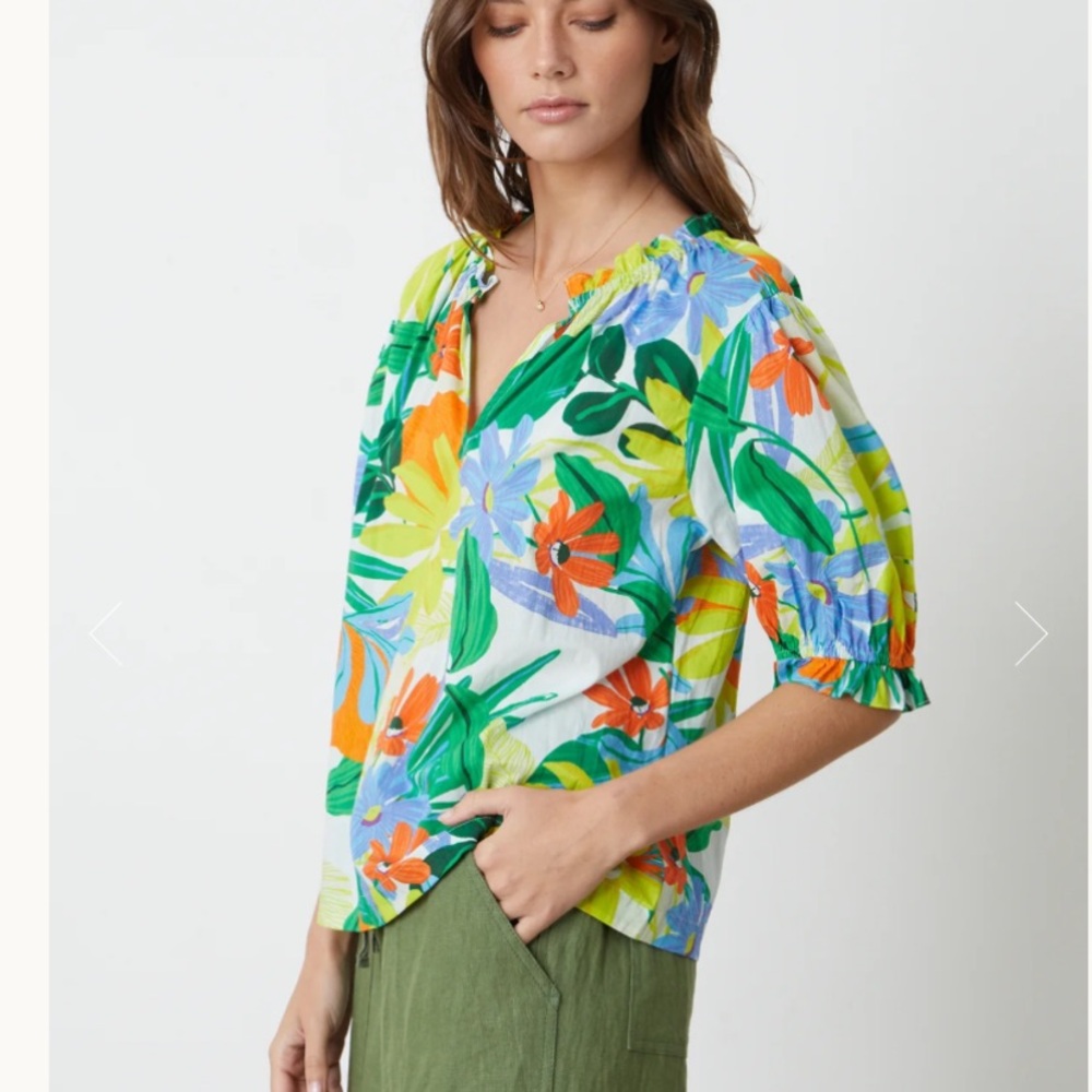Velvet Carrie Printed Boho Top, Mahalo (multi color floral print), XL